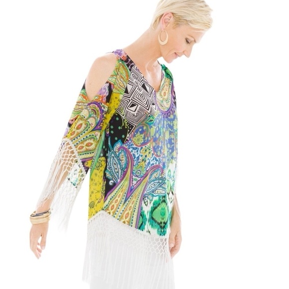 Chico’s Retro Paisley Fringe Tunic Size 2P Medium - Picture 13 of 13
